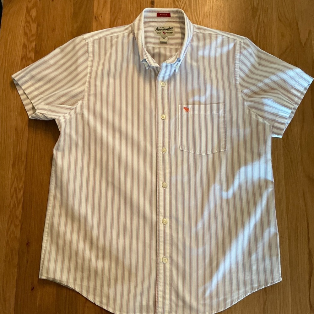 Abercrombie & Fitch Muscle Fit Shirt Mens XL Striped Red Blue White Short Sleeve